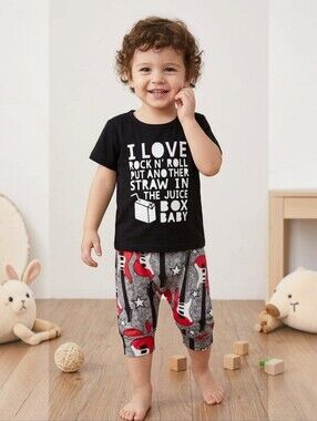 Toddler Boy Rock N Roll Juice Box Tee & Guitar Pants 2-Piece Outfit Set 18-24M